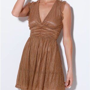 Moon River Stun & Only Brown Metallic Stripe mini Dress Size M Romantic Formal